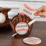 Personalized 3 Pack Baseball Design Drink Coasters Set with Holder