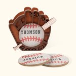 Personalized 3 Pack Baseball Design Drink Coasters Set with Holder