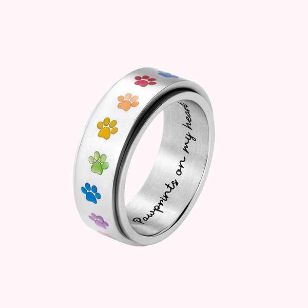 Personalisierte Regenbogen Haustier Pfote drucken Spinner Anti-Angst-Ring