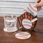 Personalized 3 Pack Baseball Design Drink Coasters Set with Holder