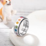 Anneau anti-anxiété personnalisé Rainbow Pet Paw Print Spinner