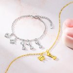 Personalizado Dog Bone y Cat Head Charm Pet Necklace and Bracelet with Paw Print