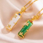 Personalized Natural Jade Pendant Charm Necklace with Birthstone