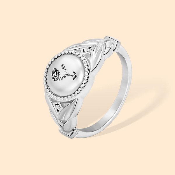Anello personalizzato in argento con bouquet di fiori di nascita per donna