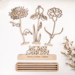 Gepersonaliseerde Houten Uitgeholde Geboortebloem Decoratie met Namen