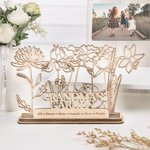 Gepersonaliseerde Houten Uitgeholde Geboortebloem Decoratie met Namen