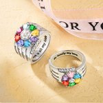 Anello personalizzato in argento sterling con cuore, assortimento di 1-8 pietre di nascita, nome e testo incisi Regalo di compleanno per la festa dell