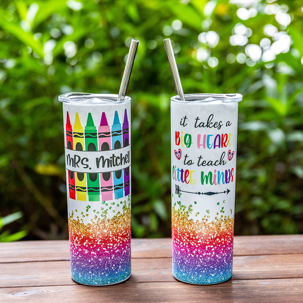 Personalized Stainless Steel Tumbler Pencil Print with Straw for