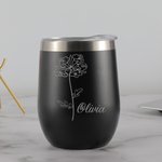 Personalisierter Langlebiger 330ml Edelstahl-Thermosbecher mit Geburtsblume und Namen Gravur Geeignet für Bier Wein Getränke