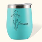 Personalised Stainless Steel Wine Tumbler with Birth Flower and Name