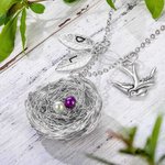 Personalized Bird Nest Family Necklace with Initials for Mom Grandma Gift