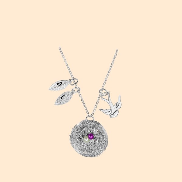 Bird Nest Family Necklace with Initials