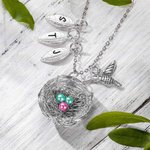 Personalized Bird Nest Family Necklace with Initials for Mom Grandma Gift