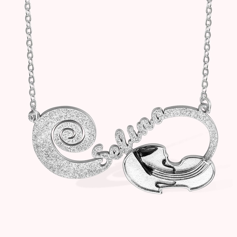 Collier d'Infini Argent Personnalisé avec Nom Collier en Forme de Violon Cadeau d'Anniversaire Noël pour Elle