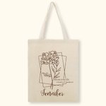 Personalised Birth Flower Canvas Shopping Bag Gift for Her