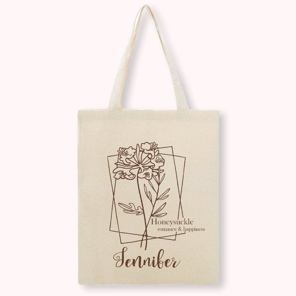 Sac de Shopping en Toile Personnalisé avec Fleur de Naissance et Nom Cadeau pour Femme