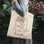 Sac de Shopping en Toile Personnalisé avec Fleur de Naissance et Nom Cadeau pour Femme