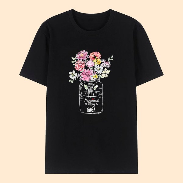 Happiness Being GAGA T-shirt with Birth Flower Bouquet