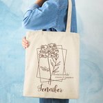 Sac de Shopping en Toile Personnalisé avec Fleur de Naissance et Nom Cadeau pour Femme