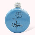 Personalised Round Flask Laser Engraved with Name and Birth Month Flower
