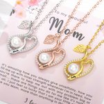 Personalized Vine Leaf Curve Necklace with Heart and Pearl