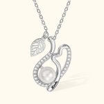 Personalized Vine Leaf Curve Necklace with Heart and Pearl