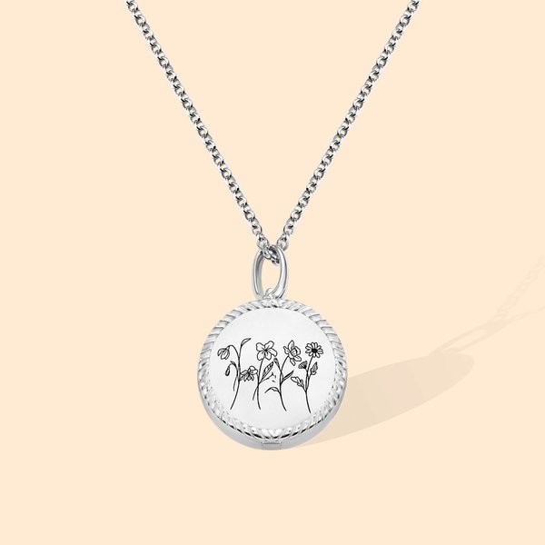 Photo Locket Necklace with Birth Month Flower
