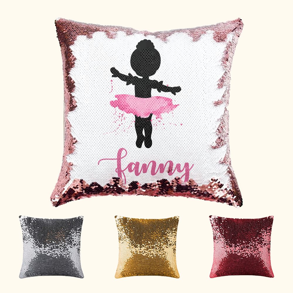 Housse de coussin à paillettes Ballerina personnalisée avec nom Cadeaux pour elle