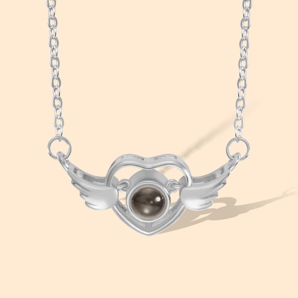 Personalized Wing Heart Photo Projection Memorial Necklace for Her