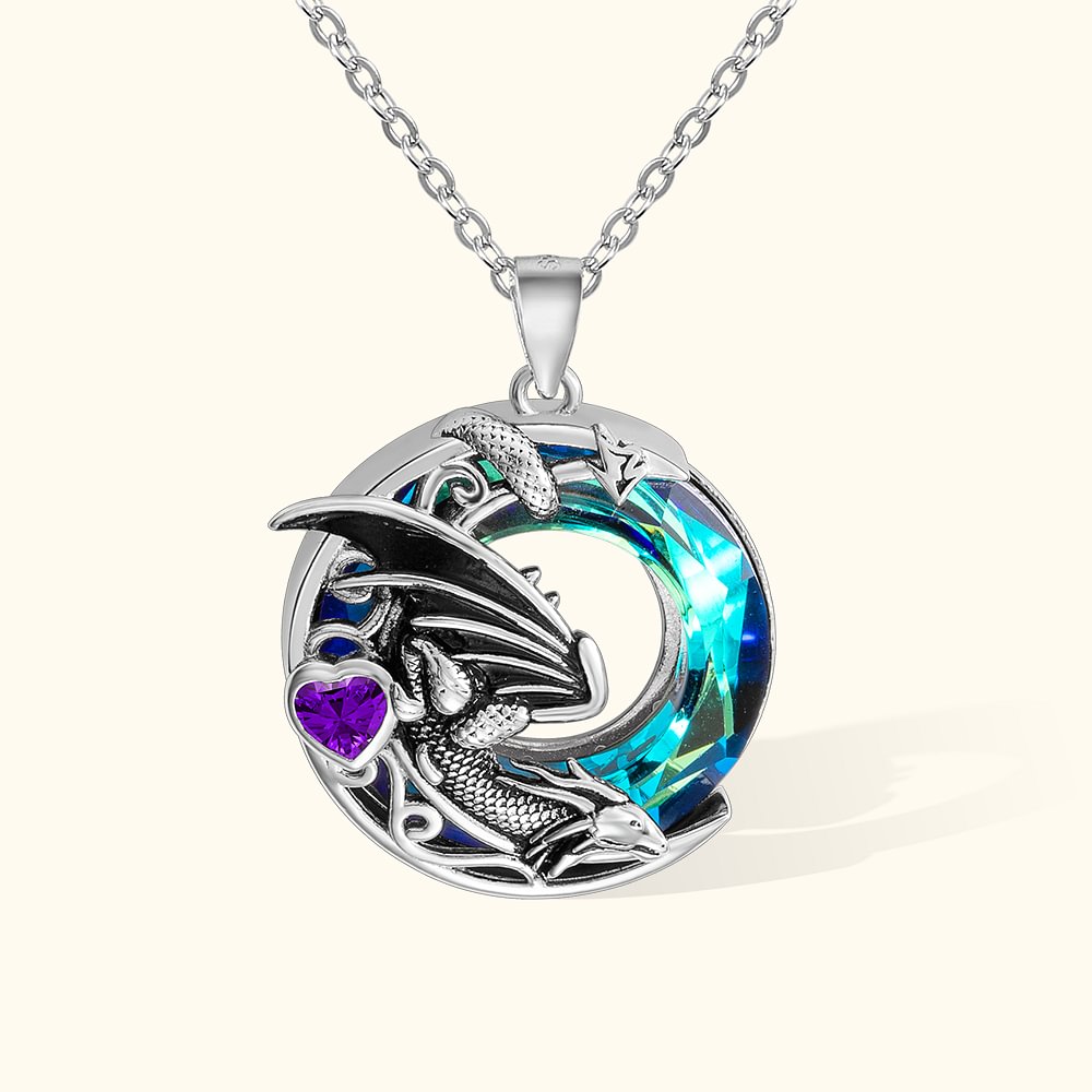 Pendentif Personnalisé avec Pierre de Naissance Collier de Dragon Orné de Cristaux Cadeau d'Anniversaire pour Femme