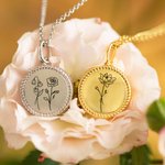 Personalized Photo Locket Necklace with Birth Month Flower Gifts for Her