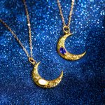 Personalized Dainty Gold Moon Necklace with Opal or Birthstone
