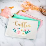 Personalized Rose Pattern Makeup Bag with Name for Wedding Birthday Gift