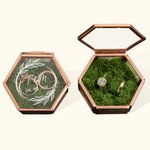 Personalized Hexagon Glass Ring Box with Text and Moss Decor Wedding Engagement Gift for Couple
