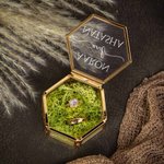 Personalized Hexagon Glass Ring Box with Text and Moss Decor Wedding Engagement Gift for Couple