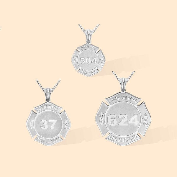 Collana personalizzata con distintivo d'onore dei vigili del fuoco con numero e dipartimento