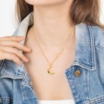 Personalized Dainty Gold Moon Necklace with Opal or Birthstone