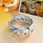 Personalized Name Text Memorial Ring with Paw Rainbow Puppy Collar Ring Loss of Pet Keepsake Pet Lover Gift