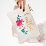 Personalized Rose Pattern Makeup Bag with Name for Wedding Birthday Gift
