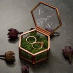 Personalized Hexagon Glass Ring Box with Text and Moss Decor Wedding Engagement Gift for Couple