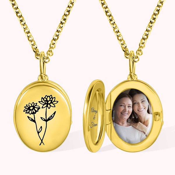 Personalisierte Foto Medaillon Halskette mit Geburtsblume Geschenke für Mutter Damen Mädchen