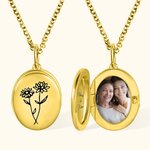Personalized Birth Flowers Locket Necklace with Photo Gifts for Her