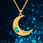 Personalized Dainty Gold Moon Necklace with Opal or Birthstone