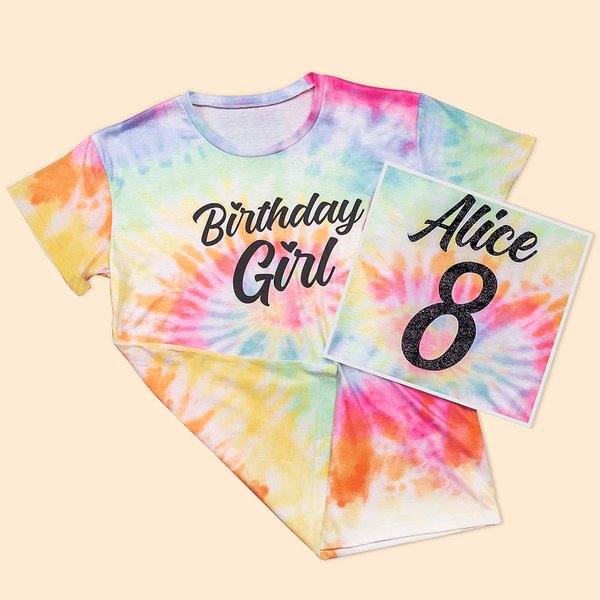 Personalisierte Tie-Dyed Geburtstag T-Shirt für Mädchen