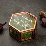 Personalized Hexagon Glass Ring Box with Text and Moss Decor Wedding Engagement Gift for Couple