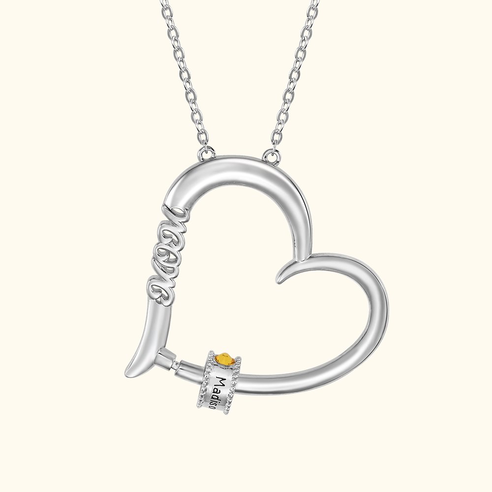 Collier Coeur avec Prénom et Pierre de Naissance Personnalisés Cadeau d'Anniversaire pour Elle Maman