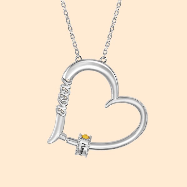 Collier Coeur avec Prénom et Pierre de Naissance Personnalisés Cadeau d'Anniversaire pour Elle Maman