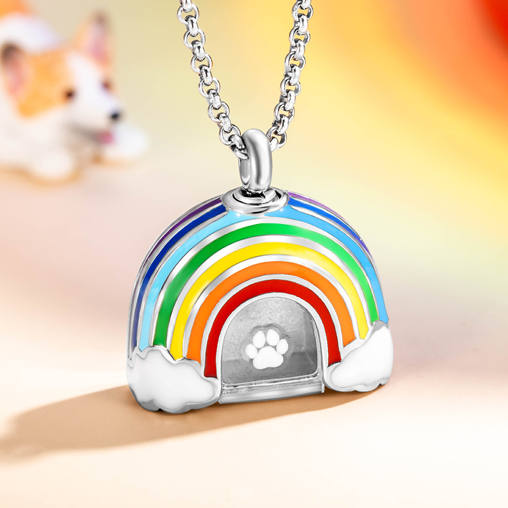 Personalized Rainbow Bridge Pet Memorial Necklace Ashes Jewelry Cat and