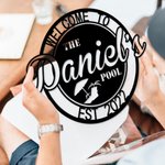 Personalisierte Edelstahl Name und Ort Metall Wandkunst Dekor