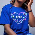 Personalised Gradient Butterfly Heart Design T-shirt with 1-10 Family Names Mother's Day Birthday Gift for Mom Grandma